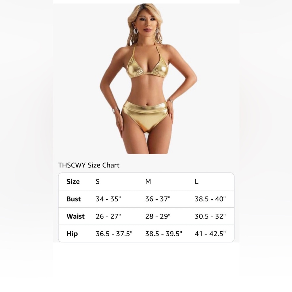 YAUASOPA Gold Metallic Bikini Set Size M NWOT - Picture 6 of 12